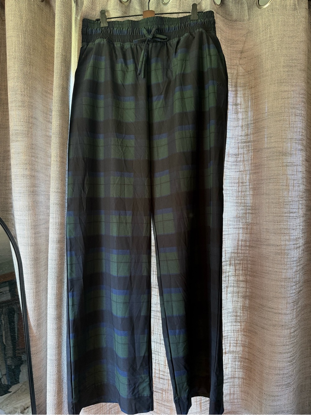Albion Navy and Green Plaid Wide-Leg Pants